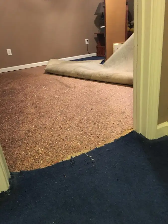 Carpet pad removal revealing water damage during Water Mitigation Services in Walla Walla