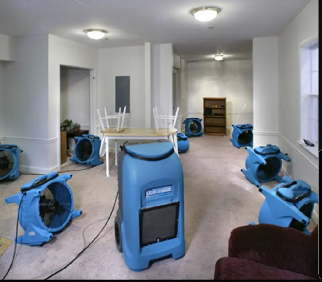 Air movers and dehumidifier setup for Water Damage Restoration in Walla Walla